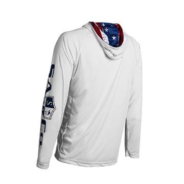 SA HOODED PERFORMANCE LONG SLEEVE SHIRT W/MESH | WHITE | INNER HOOD-AMERICAN FLAG